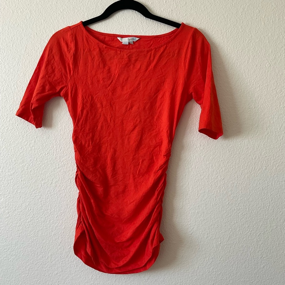Boden orange cap sleeve t-shirt top rouched sides stretchy